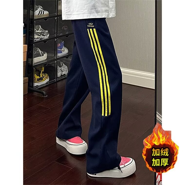 navy blue Three Bar American Sweat Pants Men's cleanfit Fashion All-match Straight Pants Loose Casual Pants