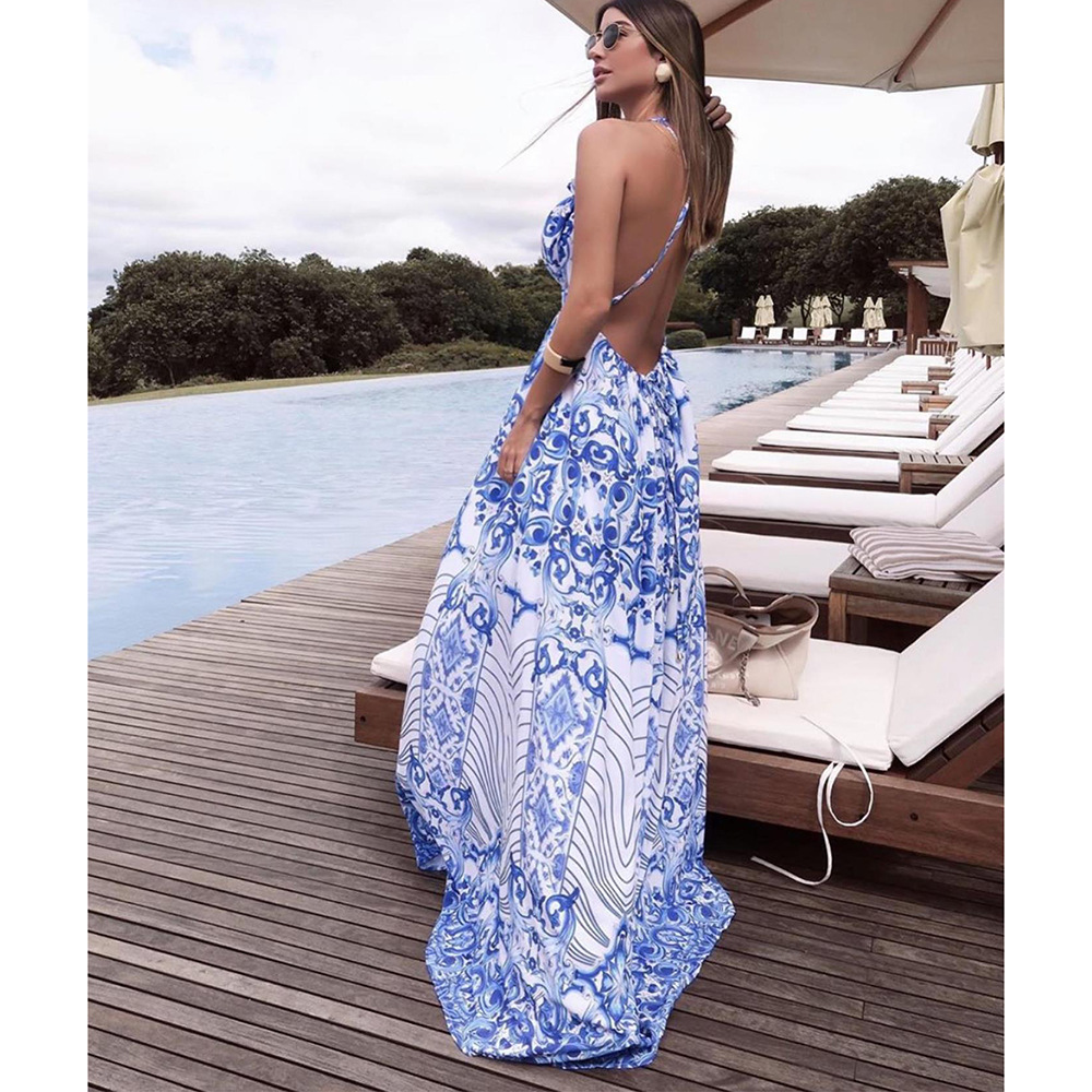 Women's Regular Dress Vacation Halter Neck Sleeveless Printing Maxi Long Dress Swimming Sports display picture 2