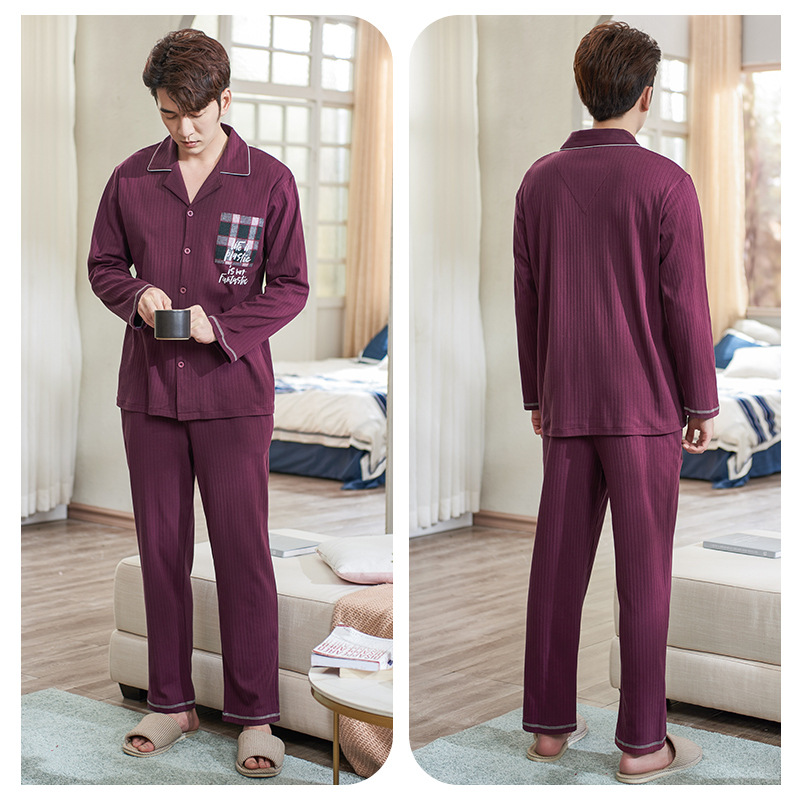 Pijamas hombres primavera y otoño 100% algodón de manga larga a rayas ropa para el hogar de los hombres Otoño e Invierno primavera traje de talla grande