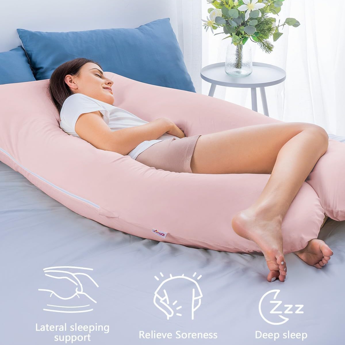 Suministro directo de fábrica en forma de U mujeres embarazadas almohada núcleo lado dormitorio con cremallera desmontable funda de almohada de algodón almohada
