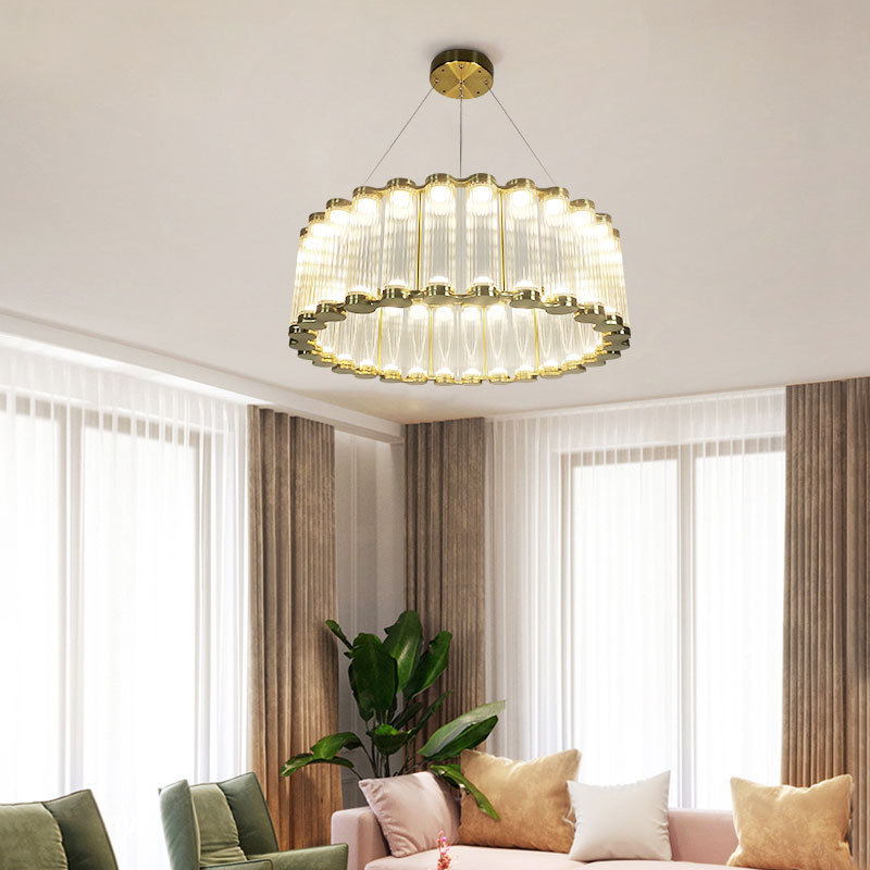 Lámpara de muestra de sala de estar a rayas, candelabro, diseño cambiante, casa modelo de diseñador ligero, anillo de villa, vino posmoderno
