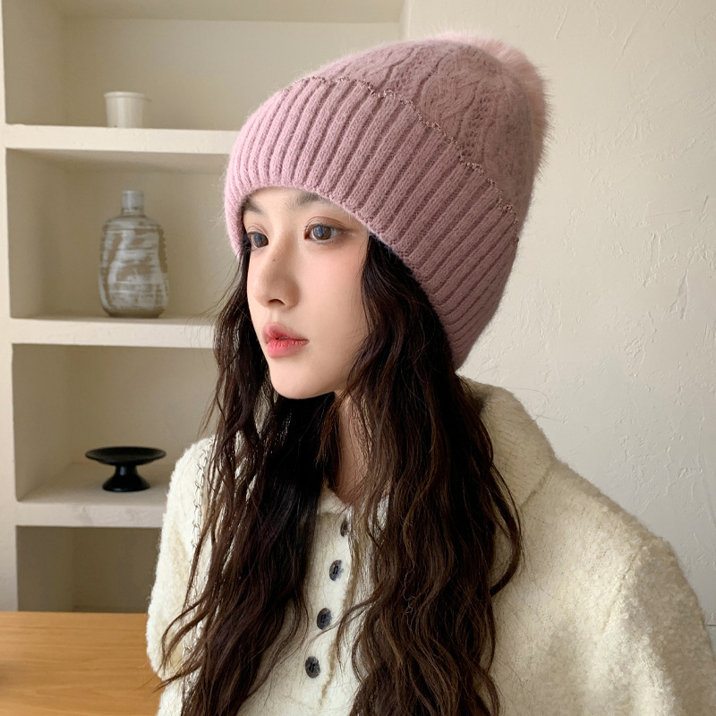 冬季新款帽子女大头围加厚针织帽时尚百搭显脸小包头帽休闲毛线帽|undefined