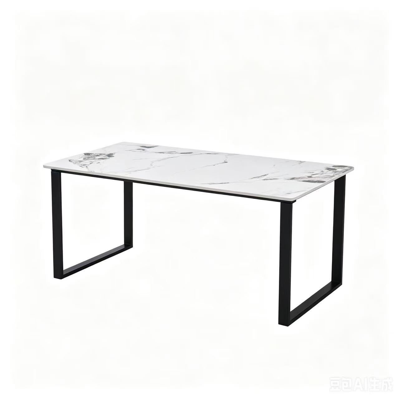 Coffee table, Italian light gray slate coffee table, minimalist black U-shaped iron frame coffee table