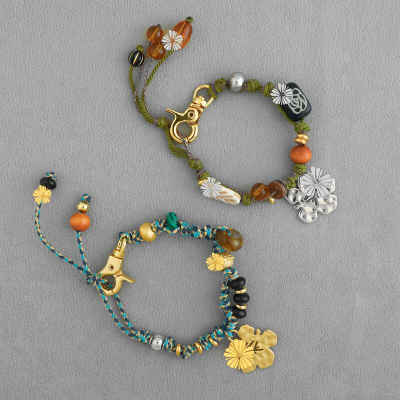 Lz Island Floral Keychain Bracelet Xizang-Style Simple Hand-Woven Hibiscus Flower Beaded Keychain Bracelet