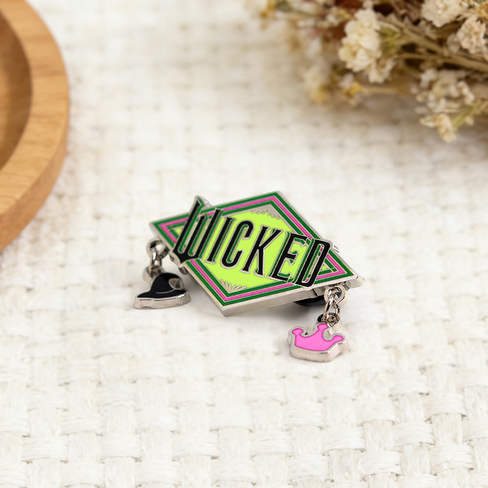 Musical-Themed Merchandise: Evil Witch Brooch, Witch Hat and Crown Pendant Badge, Diamond-Shaped Metal Backpack Accessory