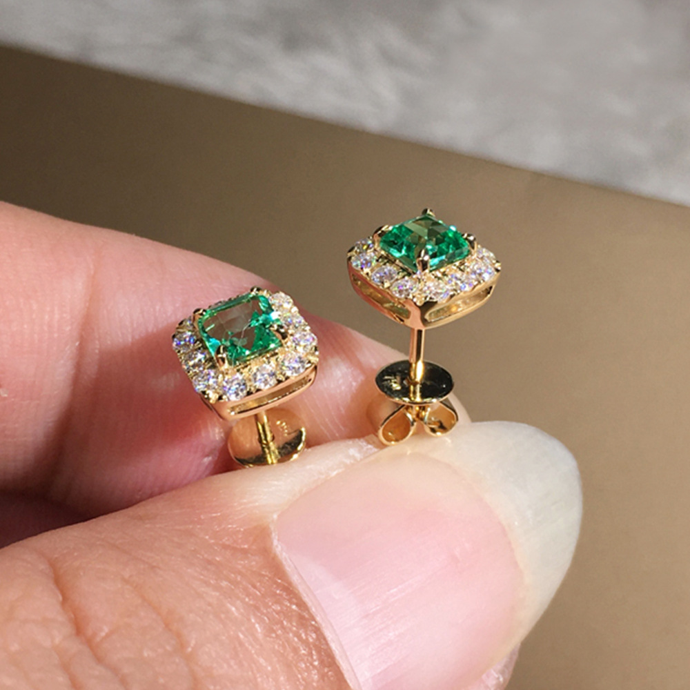 Copper Material Square Pattern 1 Pair Lady Square Inlay Copper Zircon Ear Studs