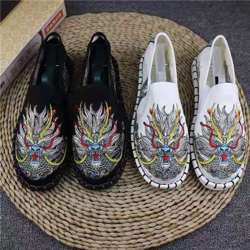 刺繡老北京西山布鞋精神小夥社會鞋豆豆鞋男鞋板鞋韓版休閑帆布鞋