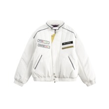 国潮白色基调机车风2025冬季棉衣外套男女立领面包服情侣夹克