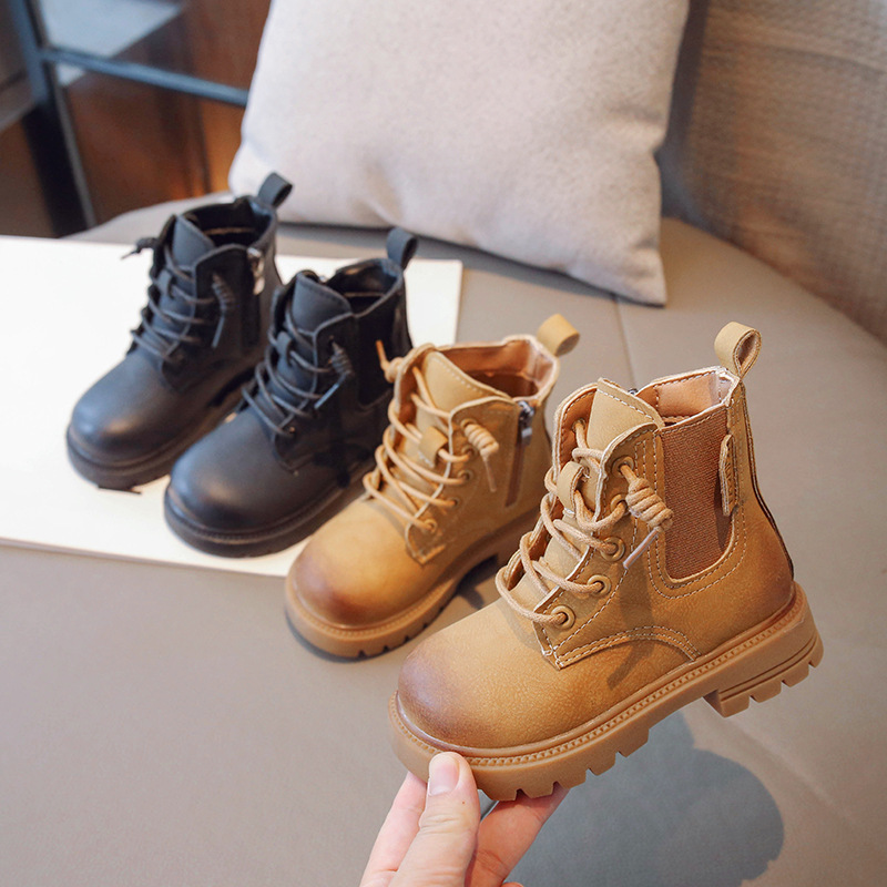 Children's Boots Baby Leather Boots 2025 Autum New Boys Fashion British Style Short Boots Girls Small Yellow Boots Trendy