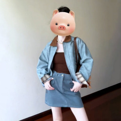 韩系复古蓝色学院风套装裙子女2025新款早秋季气质减龄穿搭一整套