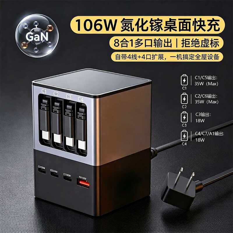 New GaN multi-port PD fast-charging desktop charging station for charging mobile phones and laptops, multi-port charger, direct factory sale New GaN multi-port PD fast-charging desktop charging station for charging mobile phones and laptops, multi-port charger, direct factory sale