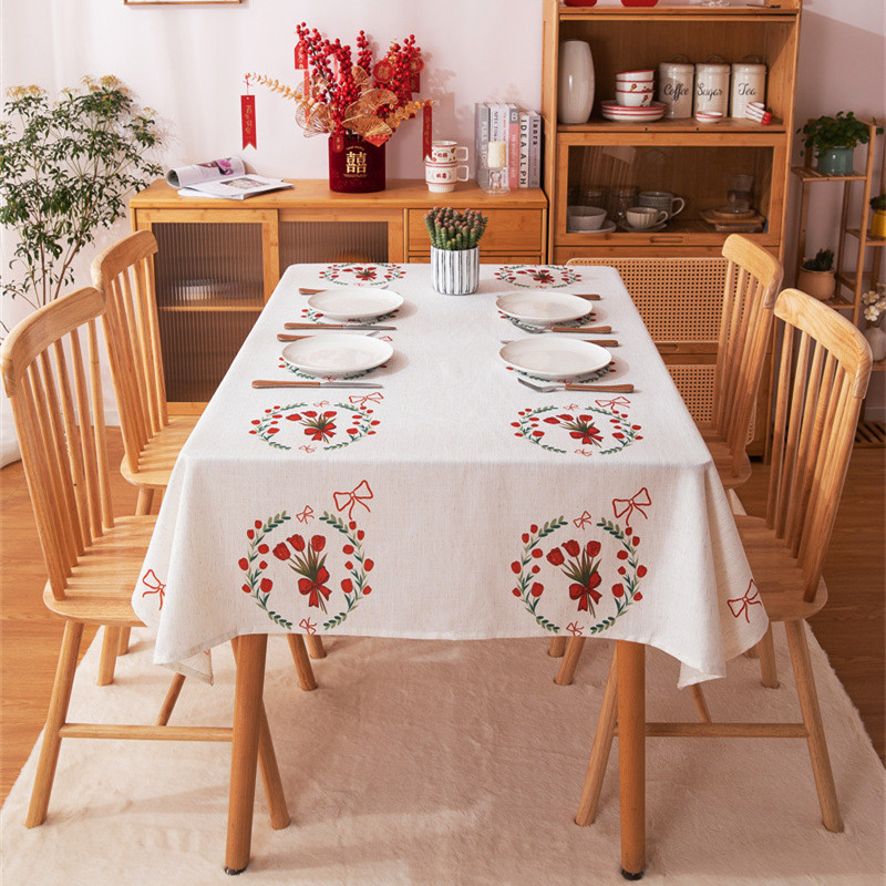 Tovaglia rettangolare per tavolino da caffè, tavolo da pranzo, decorazione per sala da matrimonio con stampa digitale rossa di tulipani e fragole._voghion.com