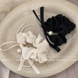 French-Style Bow Hair Accessory, High-Elastic Hair Tie, Fairy-Like Pearl Hairband, Scrunchie Hair Tie