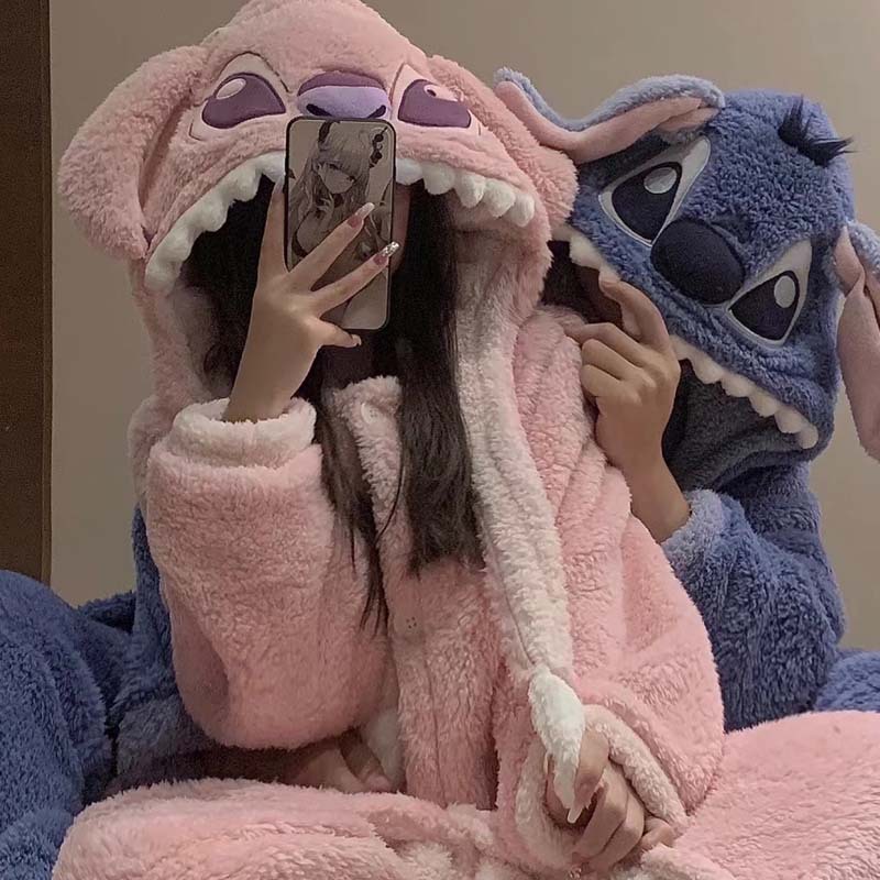 Shi Di Couple Thickened Pajamas Women's 2022 Autumn and Winter New Coral Fleece Nightgown Warm Bathrobe Cute Home Clothes