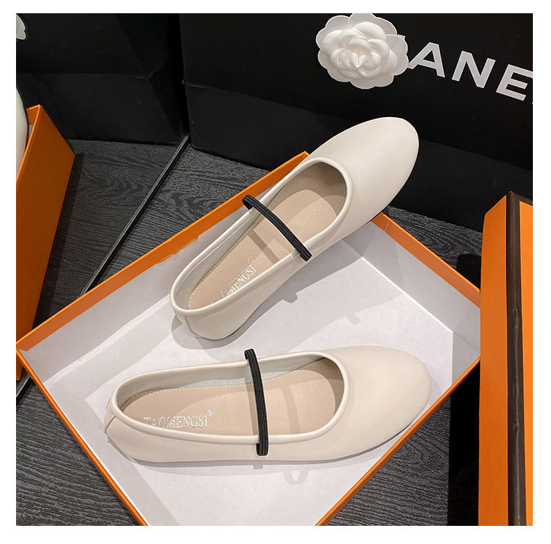 Giày Mary Jane nữ mũi tròn dây đeo mảnh đế bệt gót thấp 1–3 cm — Màu trắng sữa, Màu đen chi tiết 29