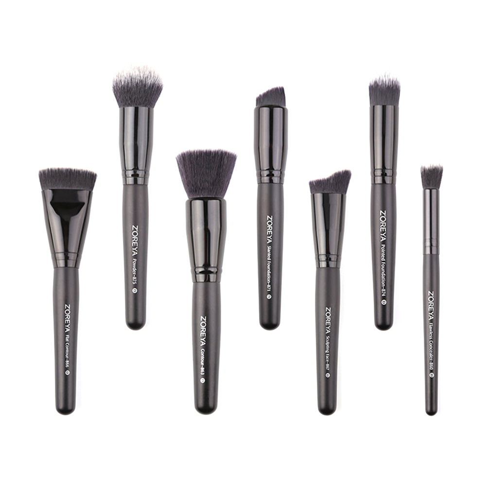 Zolya transfronteriza herramientas de maquillaje de belleza Fundación reparación blanqueamiento herramientas de belleza al por mayor mango de madera negro 7 piezas de maquillaje