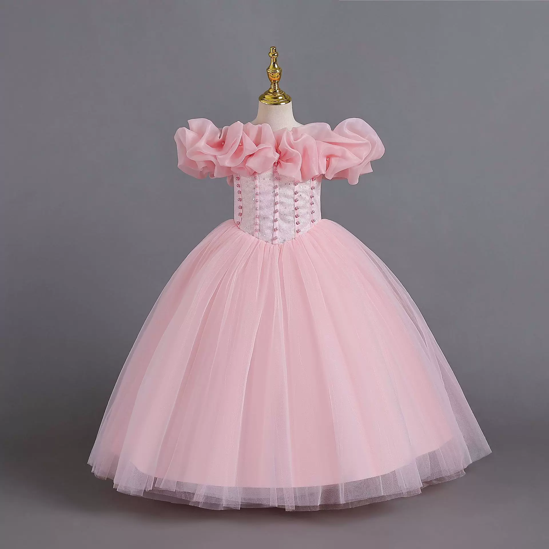 跨境儿童礼服一字肩蓬蓬纱公主裙女童派对高级感连衣裙kids dress