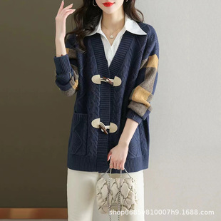 Sweater Coat Women's Cardigan Autumn and Winter Loose New Korean Style Thickened Mid-length V-neck Woven Sweater