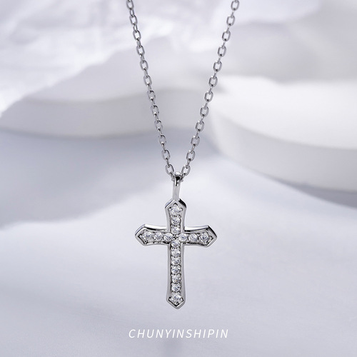 Ins style jewelry s925 sterling silver diamond cross necklace for women with exquisite personality niche design clavicle chain for women