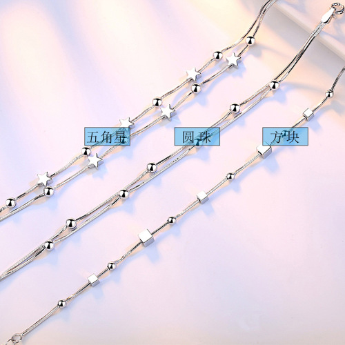 Weihua bracelet wholesale five-pointed star square sugar ball beads Korean style fashionable silver bracelet for women Kuaishou jewelry