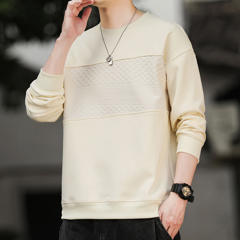 Hombres primavera y otoño nuevo estilo de camiseta de cuello redondo marca de moda masculina suelta versátil camiseta de manga larga ropa casual