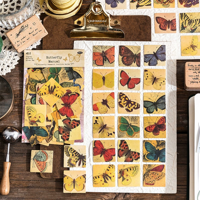 Стихи-сладость Butterfly Research Institute серия и бумажные наклейки и бумажный пакет ретро бабочка подвесная декоративная DIY материал наклейки 6