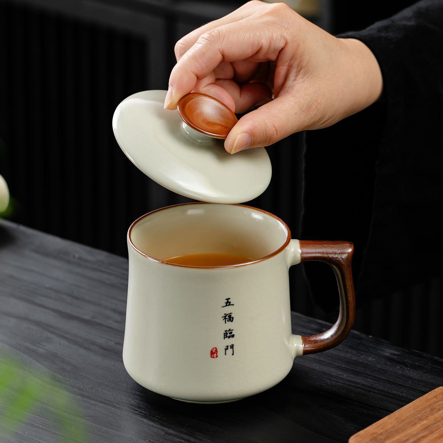 汝窑大容量水杯陶瓷个人杯办公室茶杯禅意喝水茶杯亚马逊一件包邮