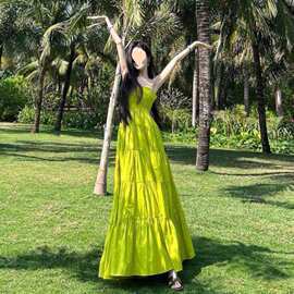 马尔代夫度假吊带连衣裙云南旅游拍照森系仙女裙三亚海边沙滩裙女