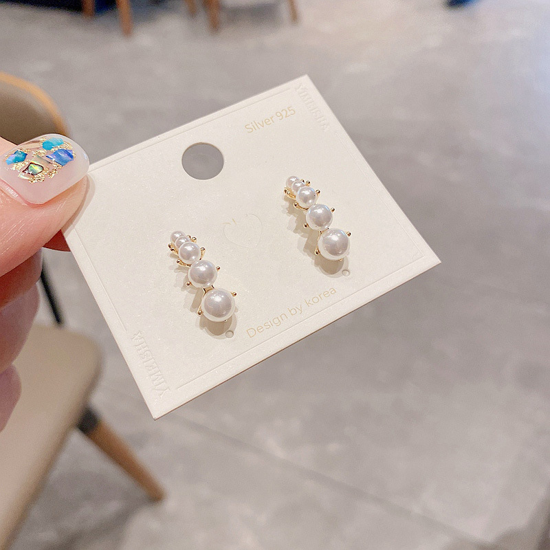 Korean Geometric Caterpillar Pearl Earrings display picture 6