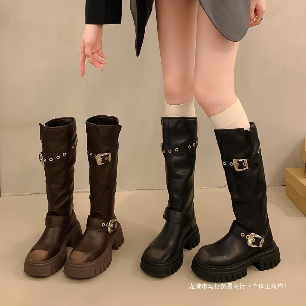 Brown high boots for summer and autumn platform