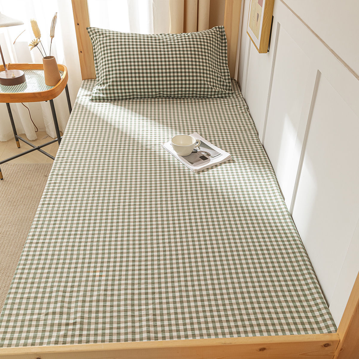 Sábana de algodón lavado de algodón puro para dormitorio de estudiantes, pieza individual 100 algodón, sábana de cama individual, funda de almohada, juego de tres piezas