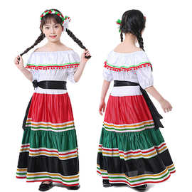 万圣节COS墨西哥风情服装扮演裙墨西哥民族小女连衣长裙万圣节派
