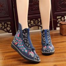 新款春秋平底老北布鞋复古民族风女单低筒短靴单靴超软底绣花鞋