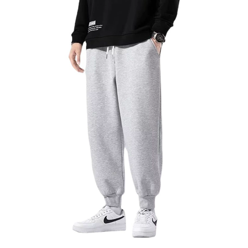 Однотонные простые спортивные брюки, мужские свободные повседневные осенне-зимние серые студенческие эластичные брюки на талии с флисовой подкладкой