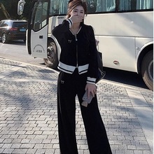 大码胖MM小众春秋季时尚女装宽松韩版拉链运动连帽2-300斤两件套