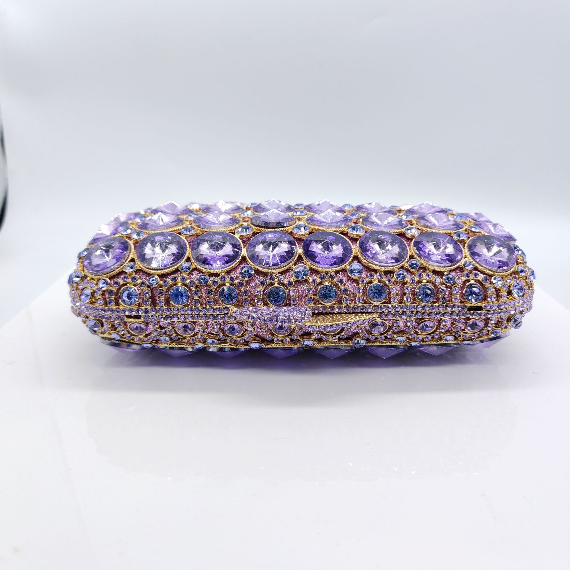Túi clutch dạ hội nạm kim cương cao cấp cầm tay — Hoa tím, Màu tím đậm, Xanh ngọc lục bảo, Màu bạc chi tiết 3