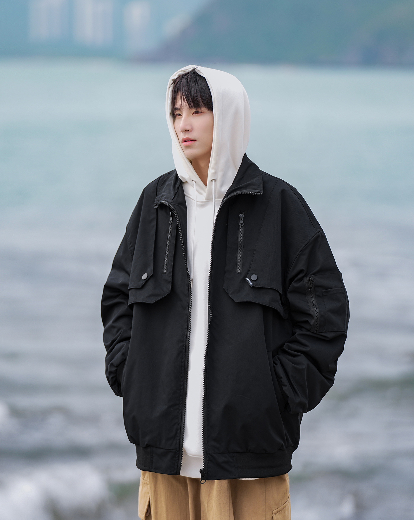 Stand up collar flight jacket for men, spring and autumn loose casual letter embroidery design, motorcycle suit_voghion.com