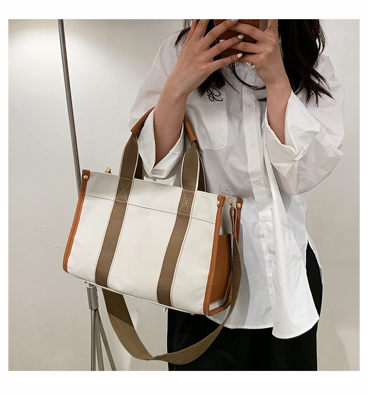 Women's Large Canvas Color Block Classic Style Magnetic Buckle Tote Bag display picture 2
