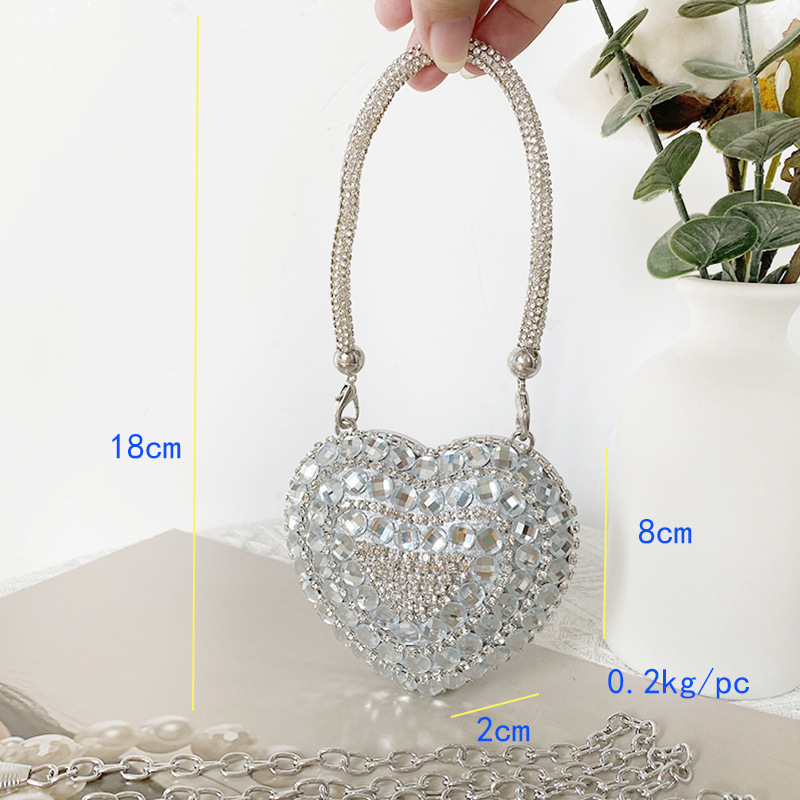 195g Weight Polyester Cotton Lining Material Magnetic Buckle Closure Type Rhinestone Glass Heart Shape Heart-shaped Evening Bags