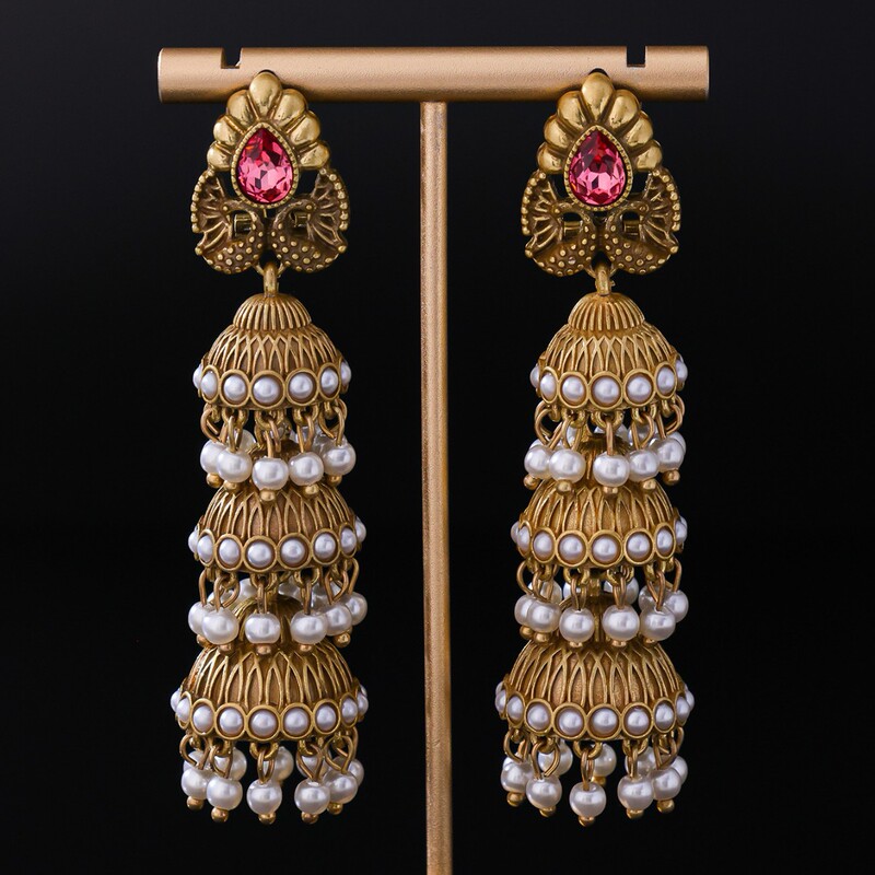 Vintage Exquisite and Gorgeous Ethnic Retro Style Romantic Bell Elegant and Grand Women's Earrings with Pearls