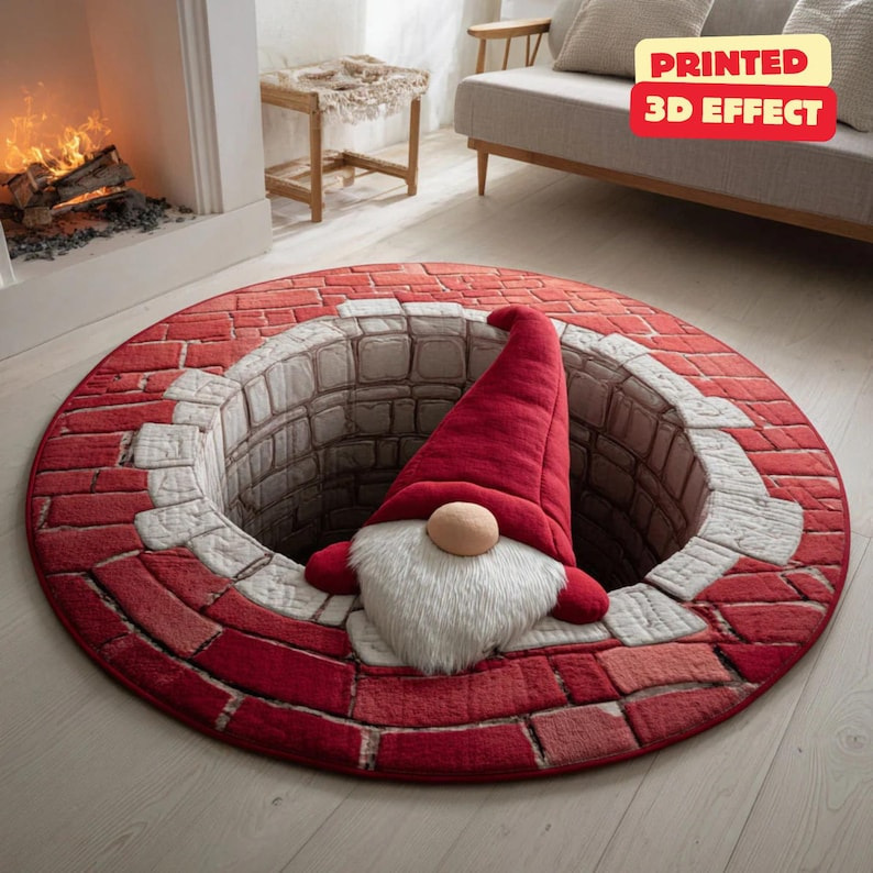 Rond tapijt met kerstmanmotief voor de grensoverschrijdende kerst, geschikt voor de woonkamer, vlekbestendig, feestdecoratie en als banktapijt._voghion.com