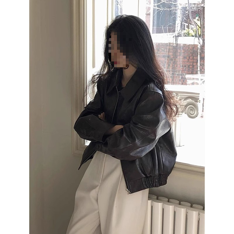 短款棕色皮衣外套女2025年春秋新款酷飒风小个子爆款机车气质复古|undefined