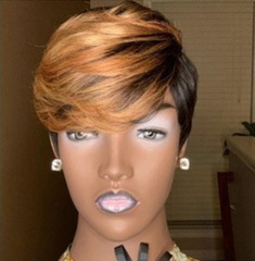 European and American Cross-Border Short Straight Wigs, Unisex, Golden Blonde to Ombre Black, Full Head Style—Manufacturer