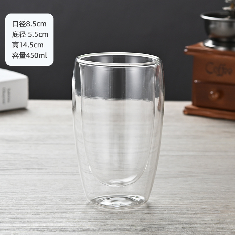 Oficina de doble capa de vidrio con mango aislado té de doble capa taza de café taza de vidrio transparente taza de leche