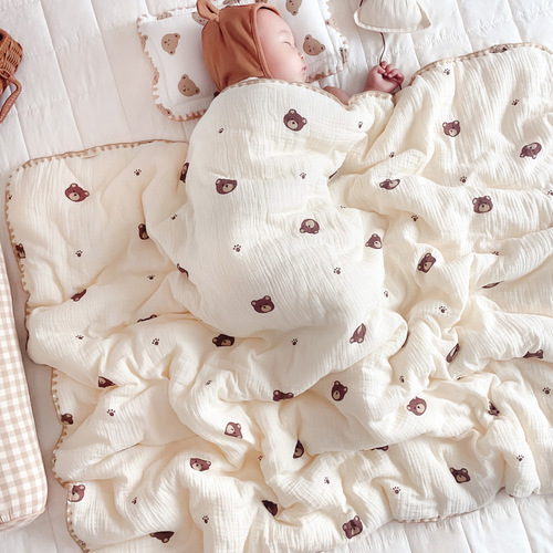 Spring and Autumn Bean Bean Thick Warm Baby Blanket Filled with Cotton Air Conditioning Cover Beach Blanket Shell Edge Soothing Blanket