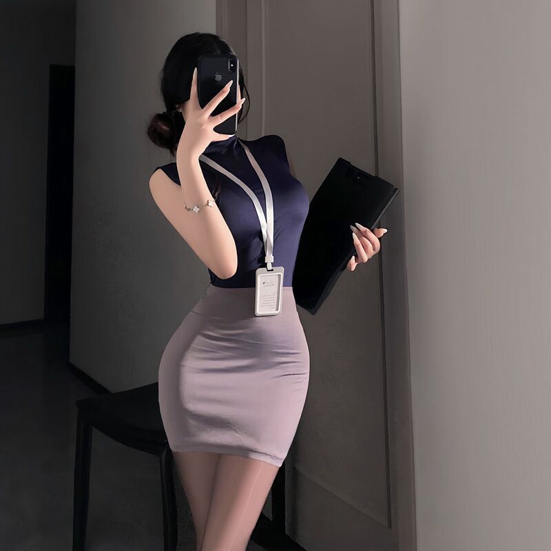 Free Love Sexy Lingerie Pure Lust Secretary Hip Skirt Stewardess Uniform Passionate Nightclub No-Take-Off Suit