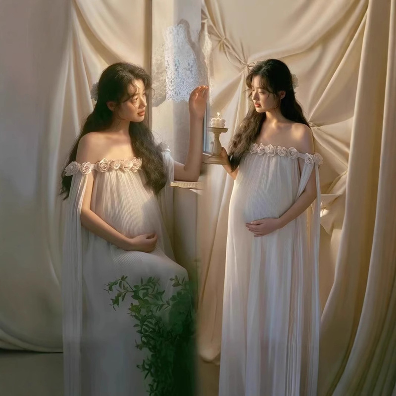 Photography Pregnant Woman Photo Clothes Stereo Flower Tube Top Dress Women's One-Shoulder Slim Long Skirt Holiday Fairy Skirt Photography Pregnant Woman Photo Clothes Stereo Flower Tube Top Dress Women's One-Shoulder Slim Long Skirt Holiday Fairy Skirt