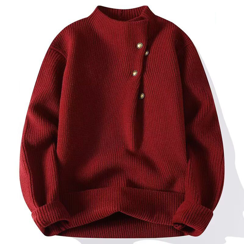 Botón de diseño sensación de jersey suéter hombre medio alto cuello invierno mono chaqueta de invierno de otoño camisa base de tendencia comercio exterior al por mayor transfronterizo image 10