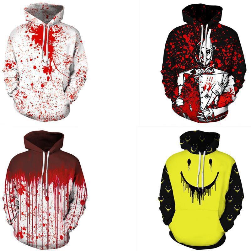 Neu Halloween Blutstropfen 3D Digital gedruckt Paar tragen langärmeligen Kapuzenpullover Casual Fashion Marke Pullover_voghion.com