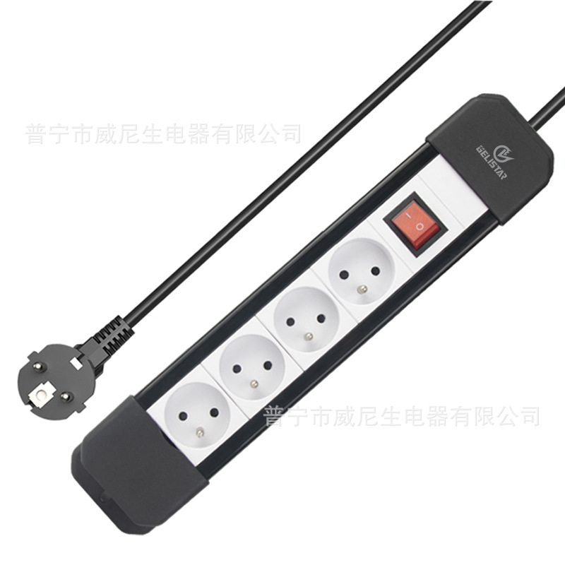 跨境专供法国插排插板拖线板4位带开关法式排插插线板外贸插座